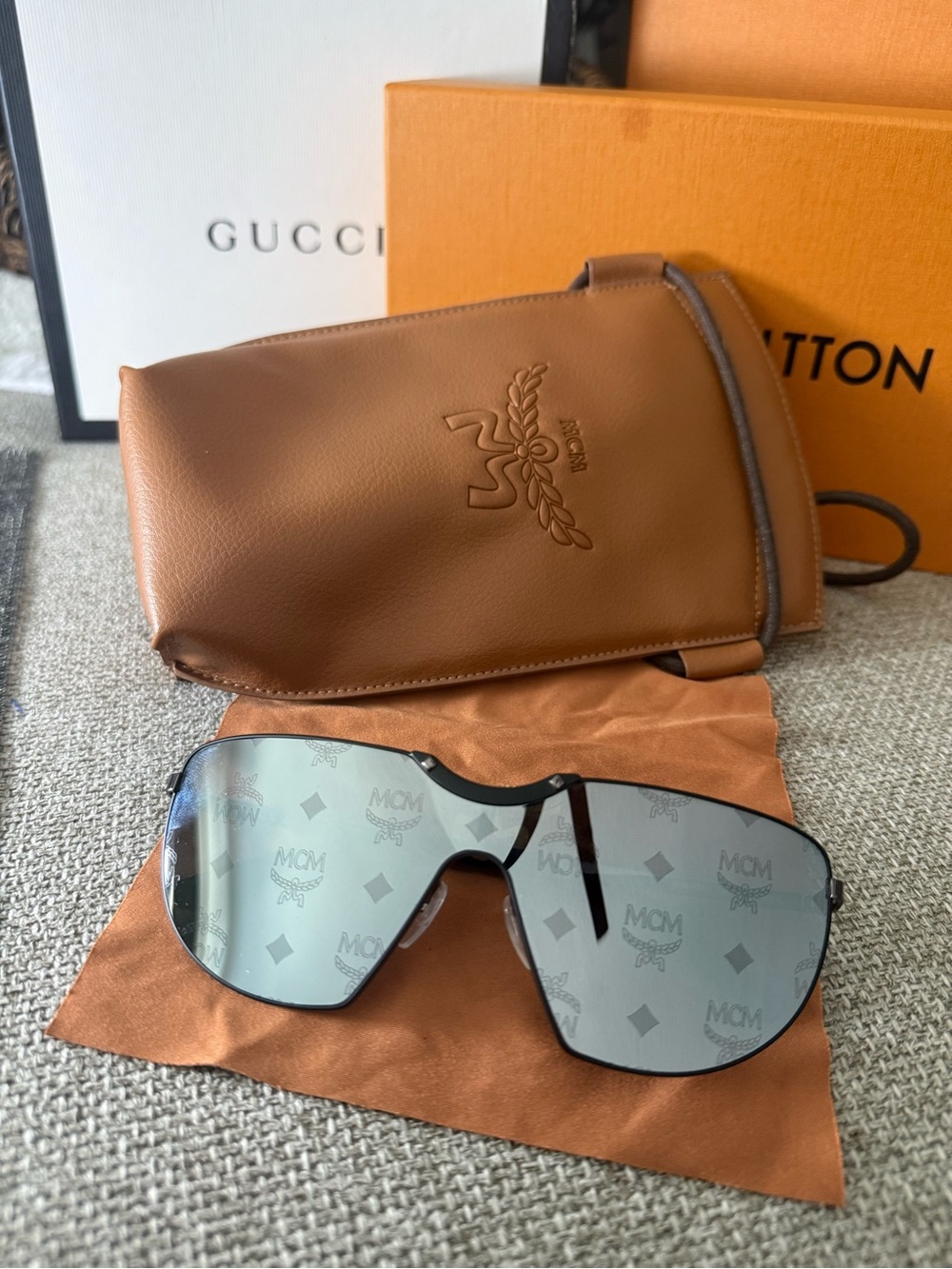 MCM Black Rim Sunglasses with Brown Leather Case